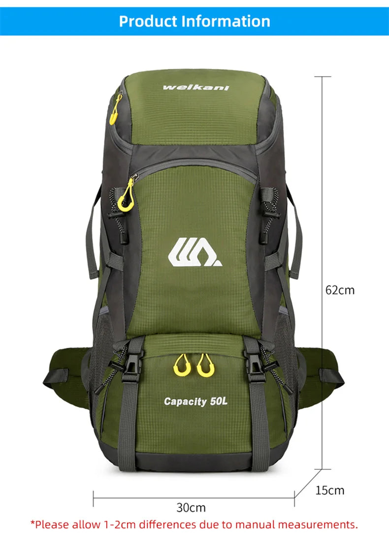50L Travel Backpack for Men — Large Waterproof Hiking, Camping & Mountaineering Rucksack, Outdoor Sports Luggage Bag