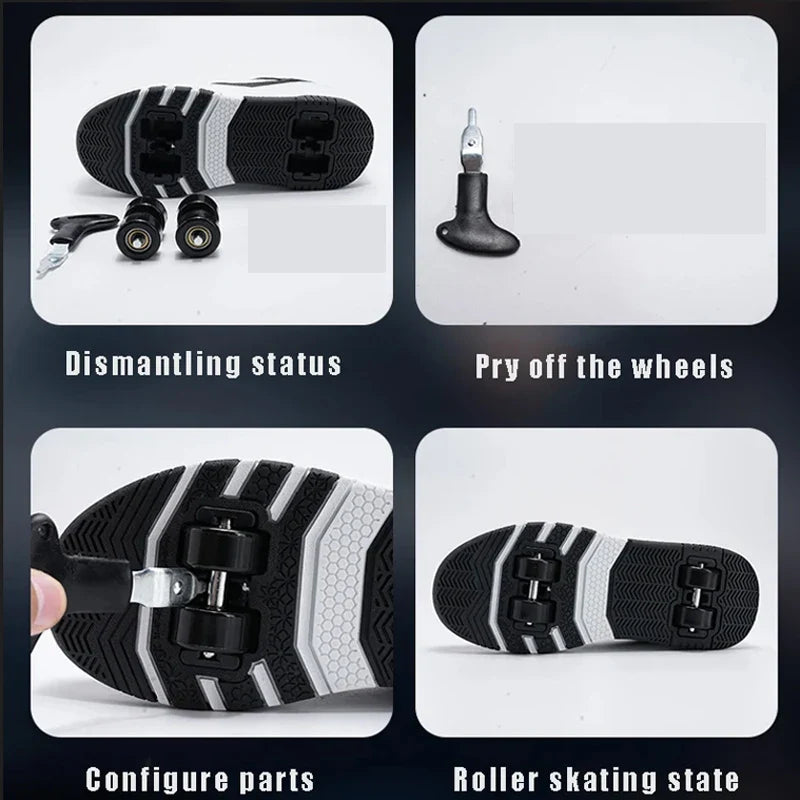 Four-Wheel Roller Shoes for Boys & Girls – Casual Outdoor Sports Sneakers with Pulleys, Slide & Shrink School Walking Shoes