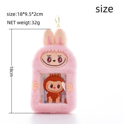 Kawaii Labubu Fluffy ID Card Keychain – Cartoon Sliding Card Holder for Students, Meal & Bus Cards, Cute Photo Album Gift for Kids