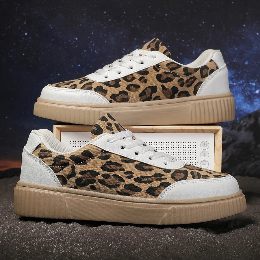 Women’s 2025 Leopard Print Sneakers – Retro Casual Shallow Mouth Chunky Shoes, Comfortable Versatile Spring Footwear