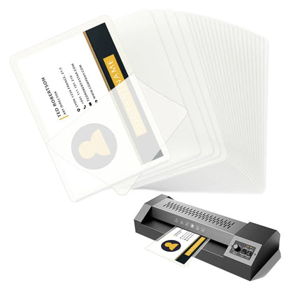 100 Pack Clear Thermal Laminating Sheets — 2.6x3.7 Inch 60Mic Waterproof Film for Business Cards & Office Use