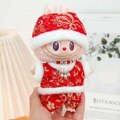 17cm Mini Plush Doll Clothes — Outfit Accessories for Labubu V1 & V2, Christmas Cookie Man Sweater Hat, New Year Gift