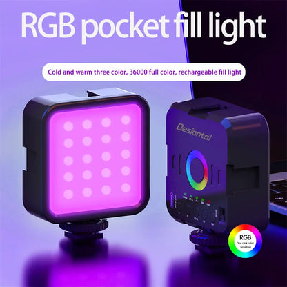 Mini RGB Hot Boot Fill Light - Portable LED Photography & Beauty Light with Adjustable Settings for Mobile Camera & Live Streaming