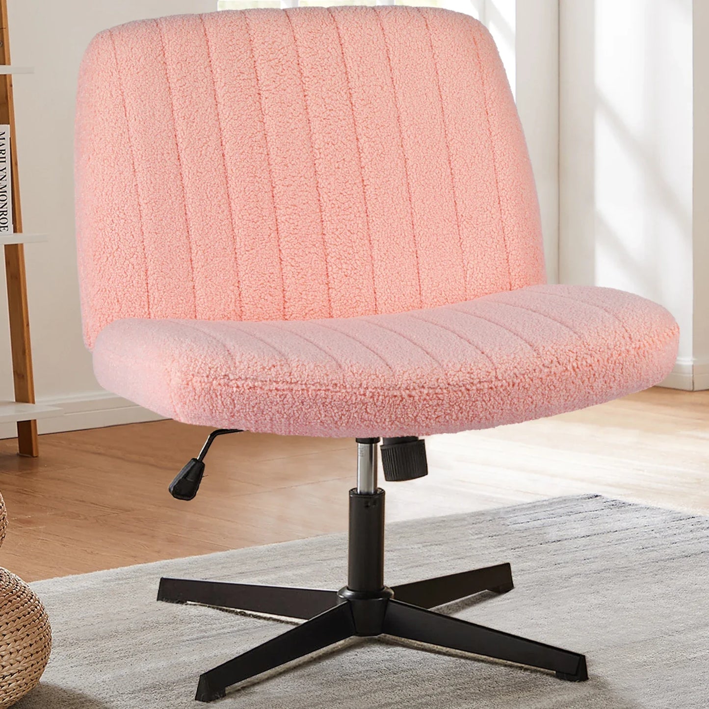 Adjustable Cross Legged Rocking Gaming Chair - Armless Wide Desk Swivel Task Chair for Home Office and Living Room