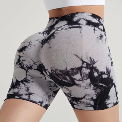 Women’s Yoga Shorts — High-Waisted Tie Dye Seamless Cycling & Running Sports Workout Gym Shorts S-XL