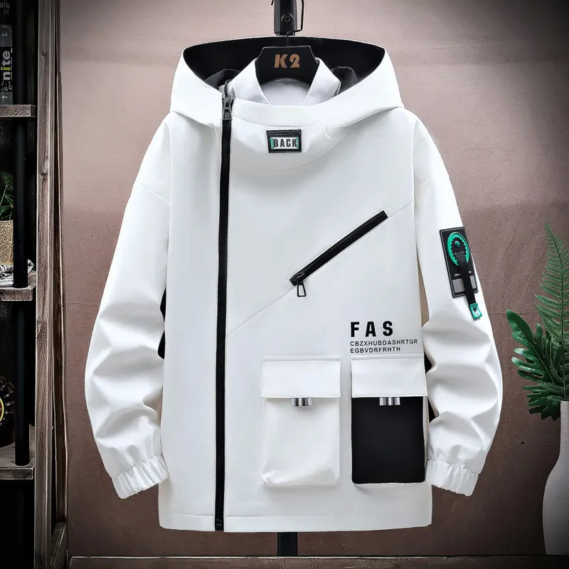 Men's Zipper Pilot Hooded Jacket – Spring/Autumn Baseball Uniform, Loose Pullover with Front Pocket