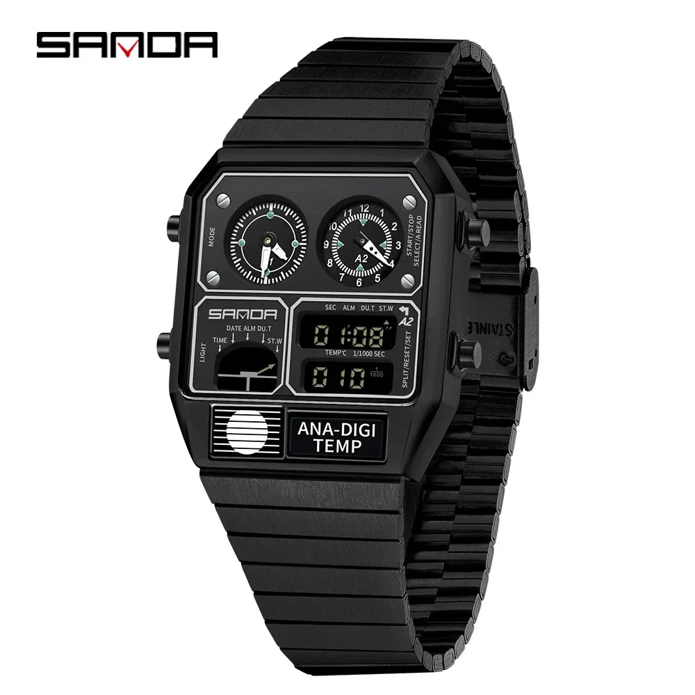 SANDA 3192 Men's LED Square Watch with Thermometer, Stopwatch & Chronograph – Multi-function Casual Timepiece for Youth   2/2