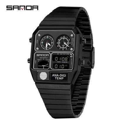 SANDA 3192 LED Electronic Men's Watch – Square Casual Multi-Function Thermometer Stopwatch Chronograph