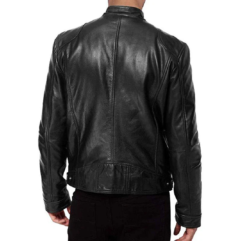 2024 Men’s Motorcycle Leather Jacket – Casual Slim Fit PU Coat with Lapel, Anti-Wind Motorcycle Outerwear for Autumn