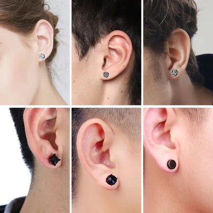 Crystal Magnetic Ear Studs – Punk Round Zircon Non-Piercing Earrings for Men & Women
