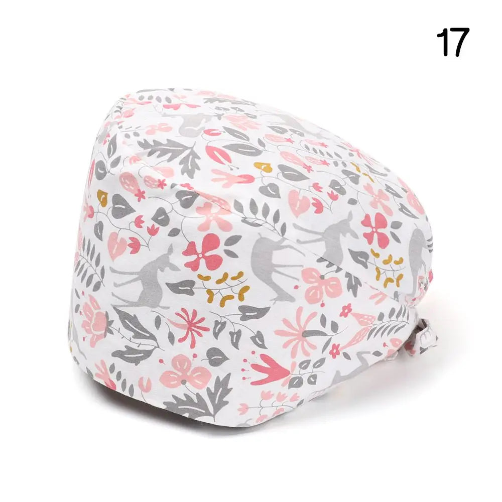 Adjustable Surgical Scrub Cap with Buttons – Ponytail Bouffant Nursing Turban Hat for Women & Men