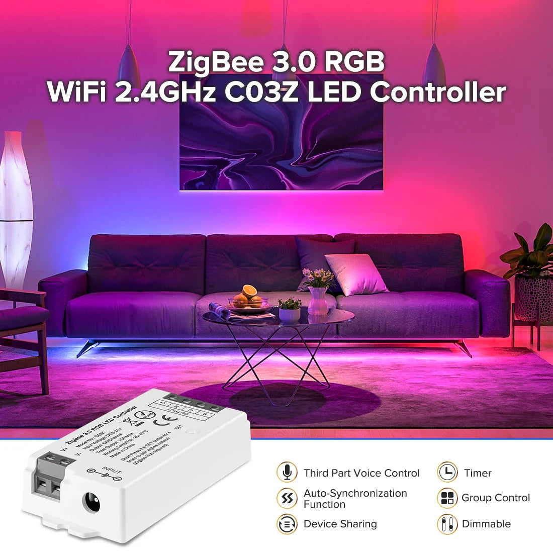 Zigbee 3.0 WiFi LED Controller, PWM Dimmer RGB/RGBW/RGBCCT Strip Light Bridge Tuya Dual Mode Gateway, DC 5V–24V Smart Lighting Control
