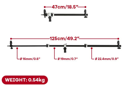 125cm Telescopic Reflector Holder Pole – Crossbar Boom Arm for Light Stand, Flash, Speedlite & Diffuser Background Support