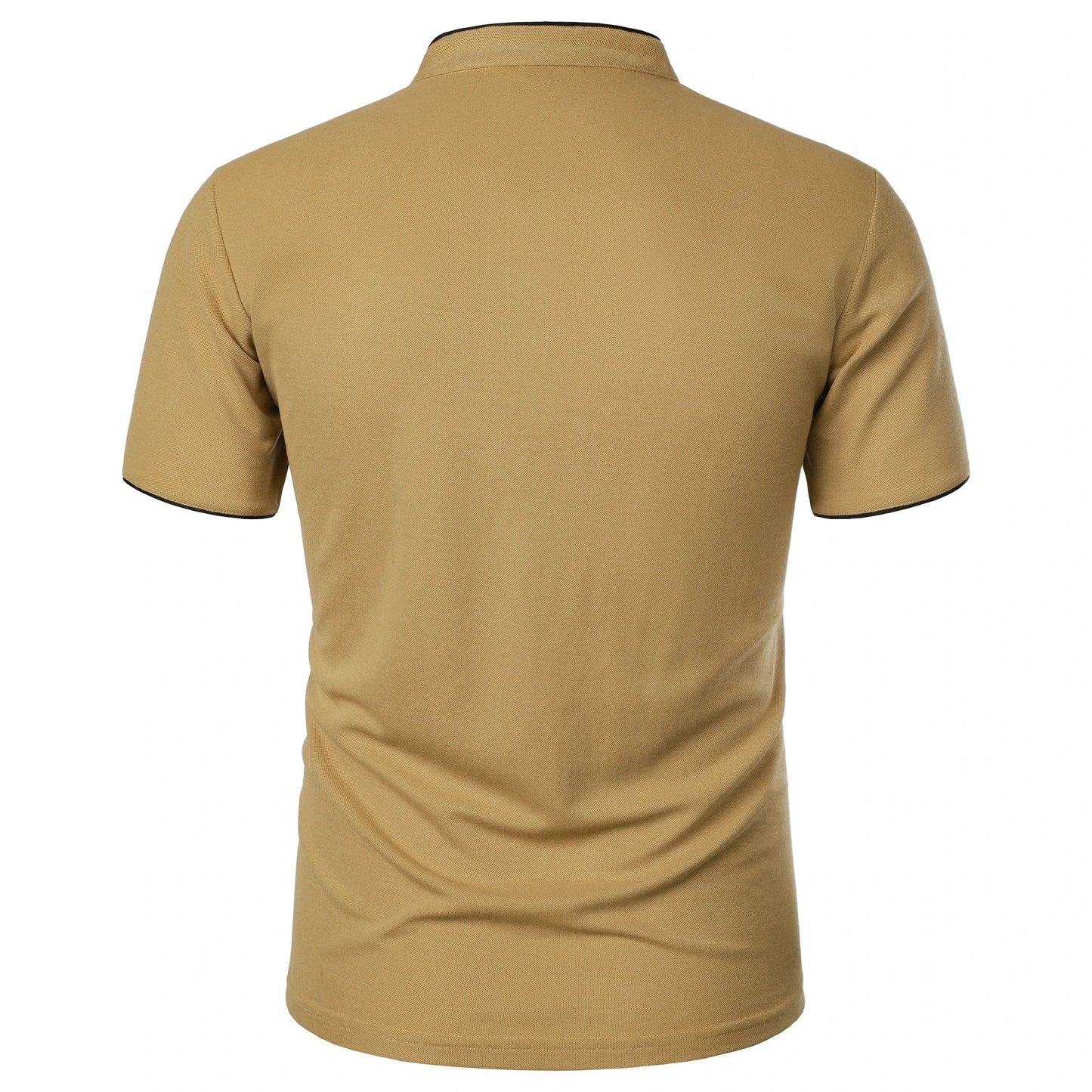 Men's Solid Color Stand Collar T-Shirt - Casual Short-Sleeved Top