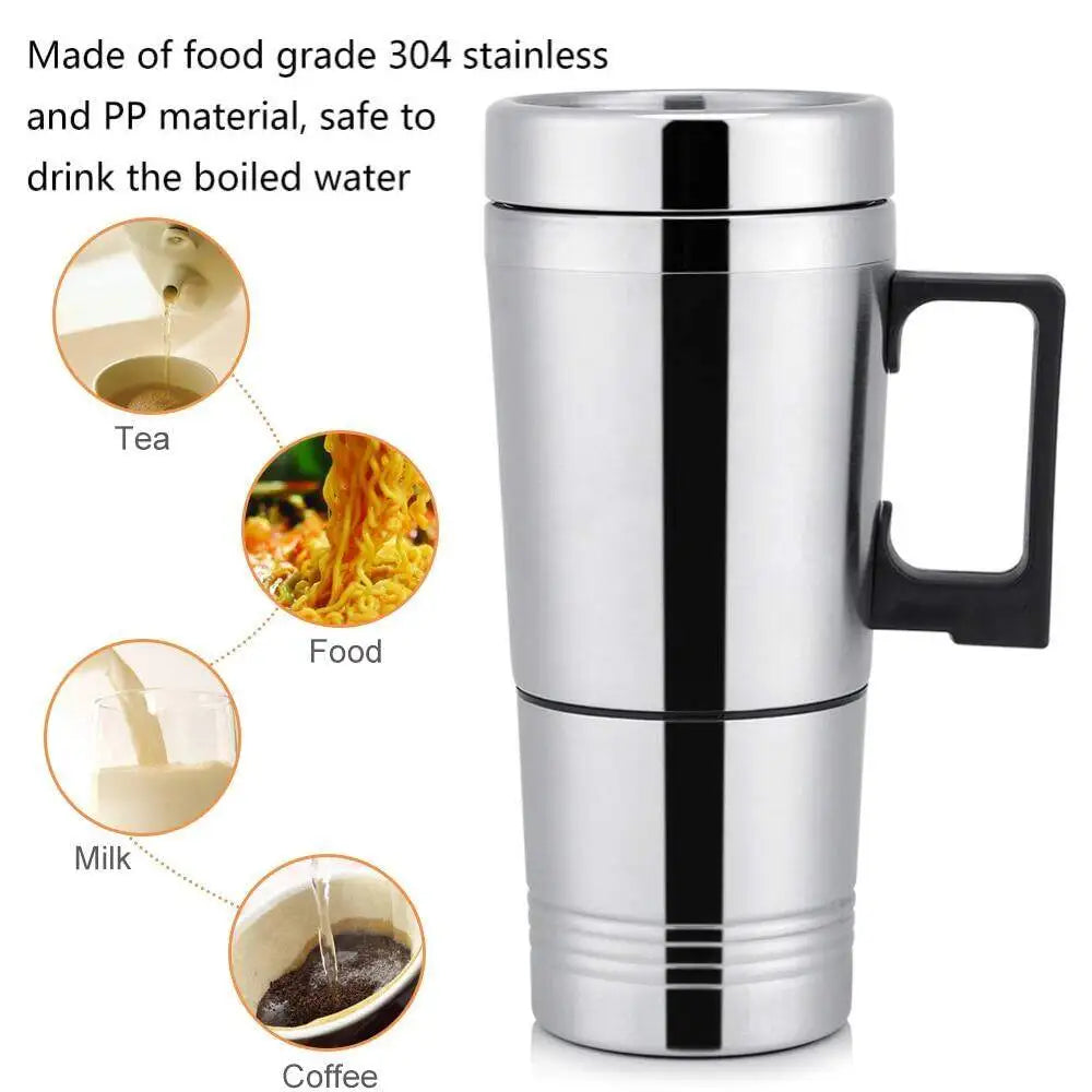 SEAMETAL 12V 24V 300ML Car Heating Cup - Stainless Steel Electric Kettle for Water, Coffee, Milk, Thermal Mug Winter Accessories