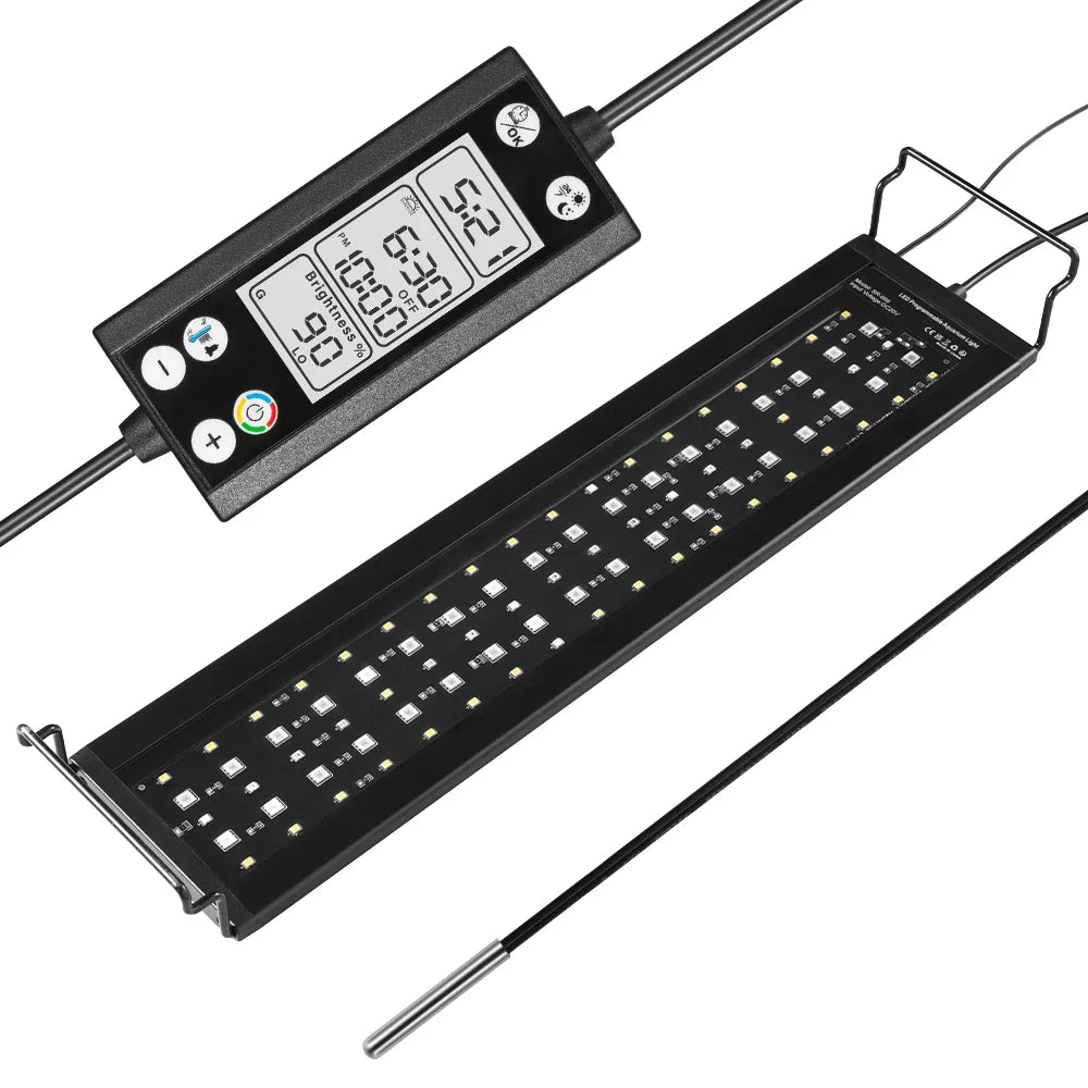 Full Spectrum Aquarium LED Light – 24/7 Lamp with Thermometer & Memory Function for Aquatic Plants