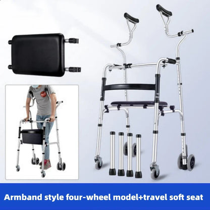 Elderly Rehabilitation Walker – Underarm Crutch Walking Stick Rollator with Aluminum Alloy Standing Frame for Disabled Mobility Support