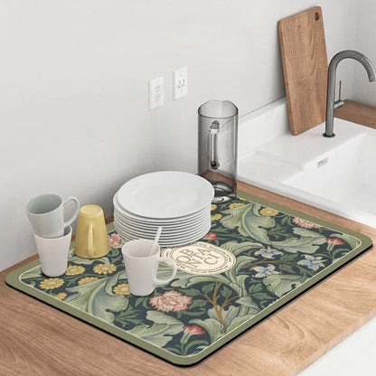 Elevate Kitchen Cleanup with Printed Dish Drying Mat - Super Absorbent Tableware Draining Pad