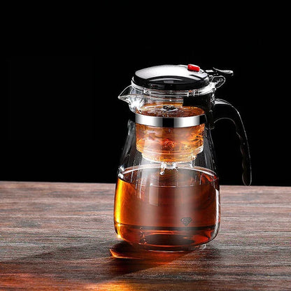 Heat-Resistant Glass Teapot with One-Click Filter – Tea & Coffee Pot, Tea Water Separation, Home Teaware Set