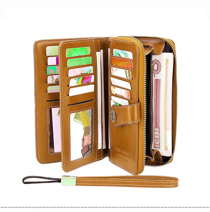 RFID Anti-Theft Retro Large Capacity Women's Wallet – Multi-Card Zipper Wallet with Wrist Strap