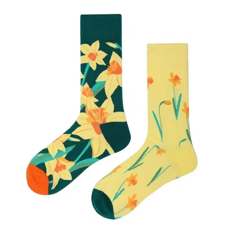 WY_New Asymmetrical Couples Mandarin Ducks Cotton Socks – Fashion Sports Colorful Medium & High Sleeve Unisex Crew Socks, Trendy Couple Gift Socks