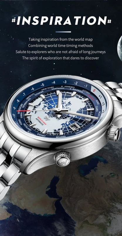 WM Welly Merck Automatic Mechanical Men’s Watch — High-Quality Sapphire, World Time, WM057 Luxury Timepiece