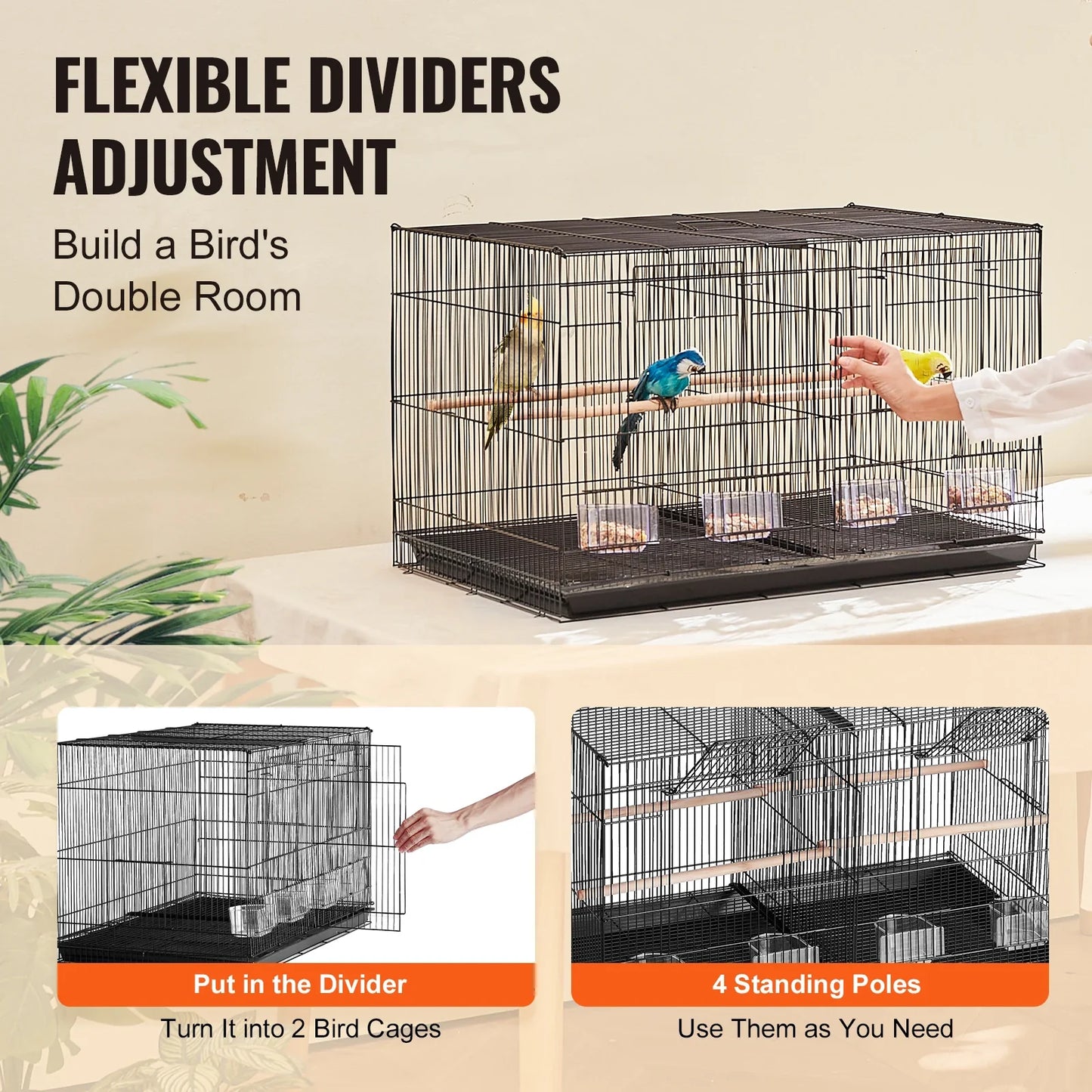 SucceBuy 30" Stackable Divided Bird Cage – Portable Travel Birdcage with Handle & Perch