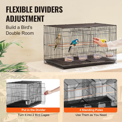 SucceBuy 30" Stackable Divided Bird Cage – Portable Travel Birdcage with Handle & Perch