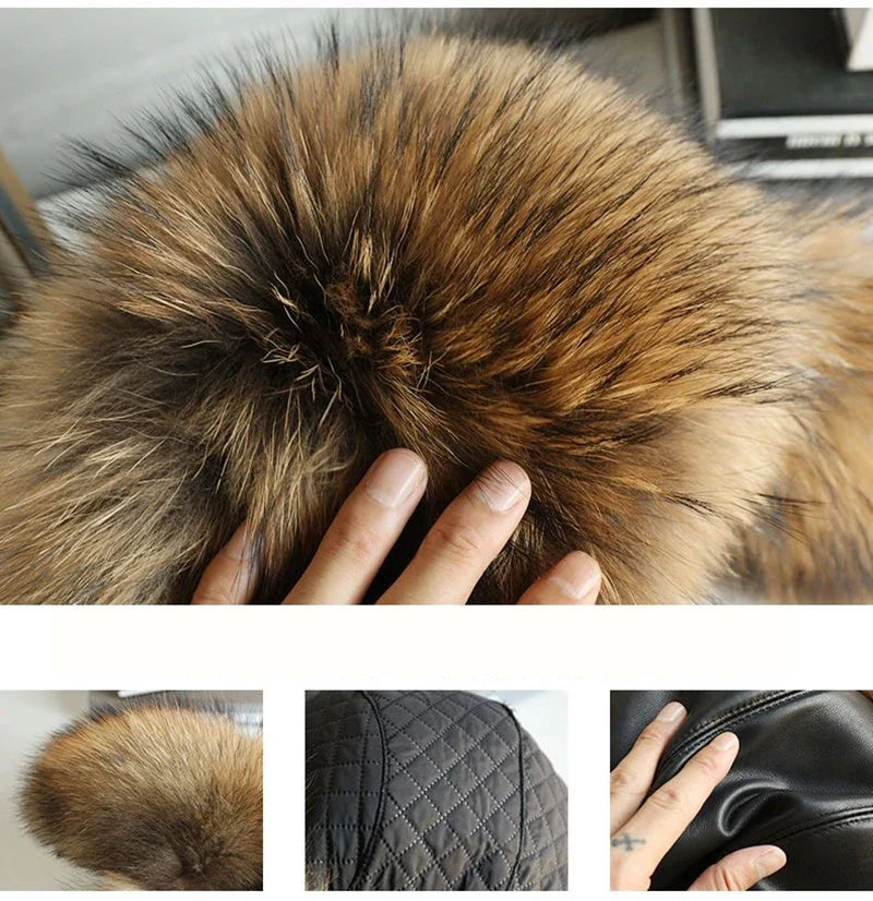 Natural Raccoon & Fox Fur Russian Ushanka Hat – Women’s Black Winter Bomber Cap with Ear Flaps