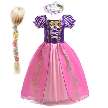 Disney Rapunzel Princess Dress - Purple Puff Sleeve Tangled Cosplay Costume for Girls, Halloween & Birthday Ball Gown