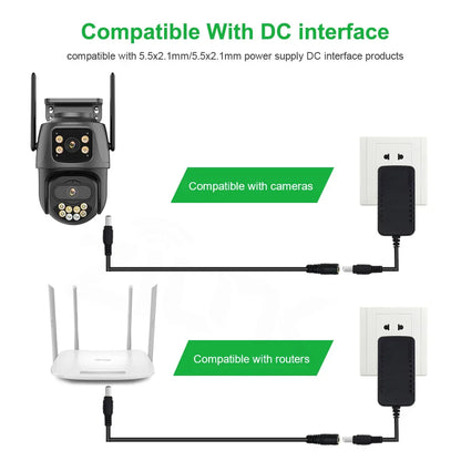 6M/32.8ft DC 12V Power Adapter with 10m Extension Cable - CCTV Security IP Camera Power Adapter, 5.5x2.1mm DC Plug