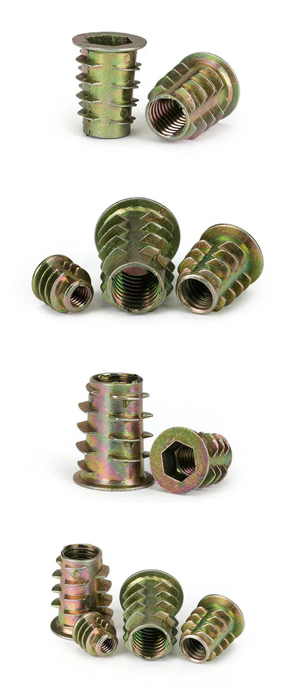 10/20/50Pcs M4 M5 M6 M8 M10 Zinc Alloy Wood Insert Nuts Flanged Hex Drive Head Furniture Threaded Nuts