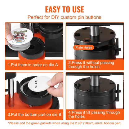 VEVOR Button Maker Machine — 25/32/58mm Pin Maker with Parts, Ergonomic Arc Handle Punch Press Kit