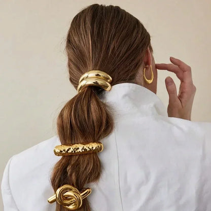 3PCS Geometric Hair Ties — Elastic Rubber Bands with Gold & Silver Metal Charms, Hair Cuffs for Women & Girls Accessories