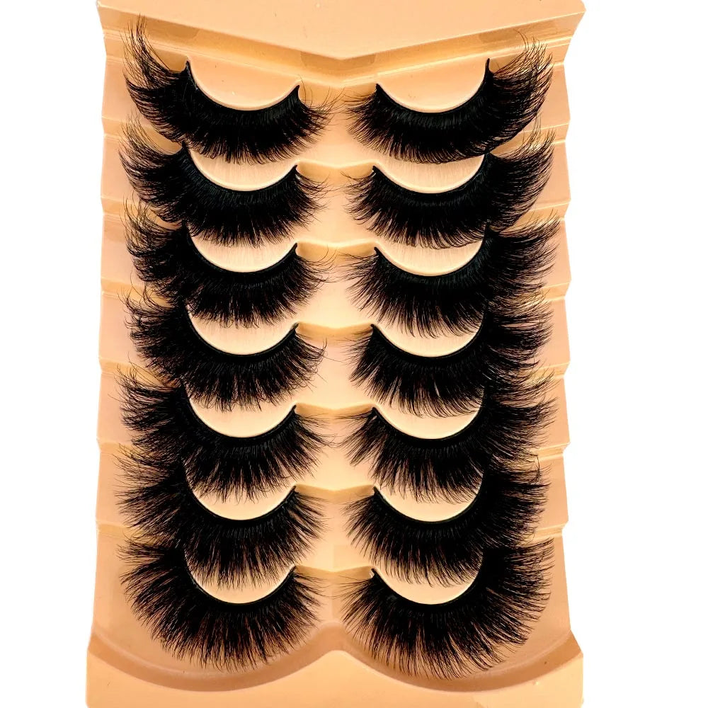 7 Pairs 3D Mink Fur False Eyelashes – Thick Short Dramatic Natural Look Makeup Lashes Wholesale