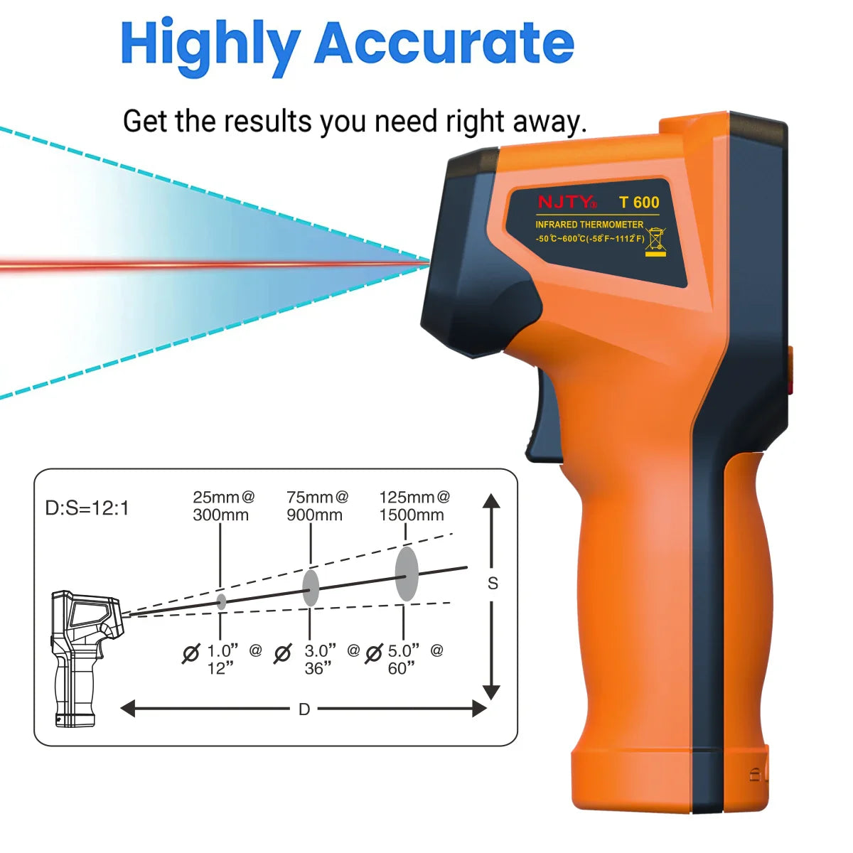 Handheld Infrared Thermometer - Heat Temperature Tester for Cooking, Pizza Oven, Grill & Engine - Laser Surface Temp Read