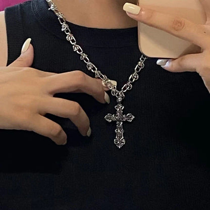 Vintage Cross Pendant Necklace – Kpop Punk Long Chain Retro Jewelry for Women, Korean Fashion Gift