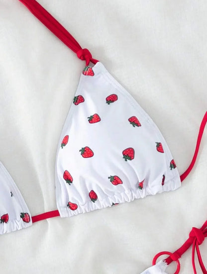 Women’s Strawberry Print Halter Bikini Set – Cute Two-Piece Swimwear, Beach Bathing Suit Summer Beachwear Outfit