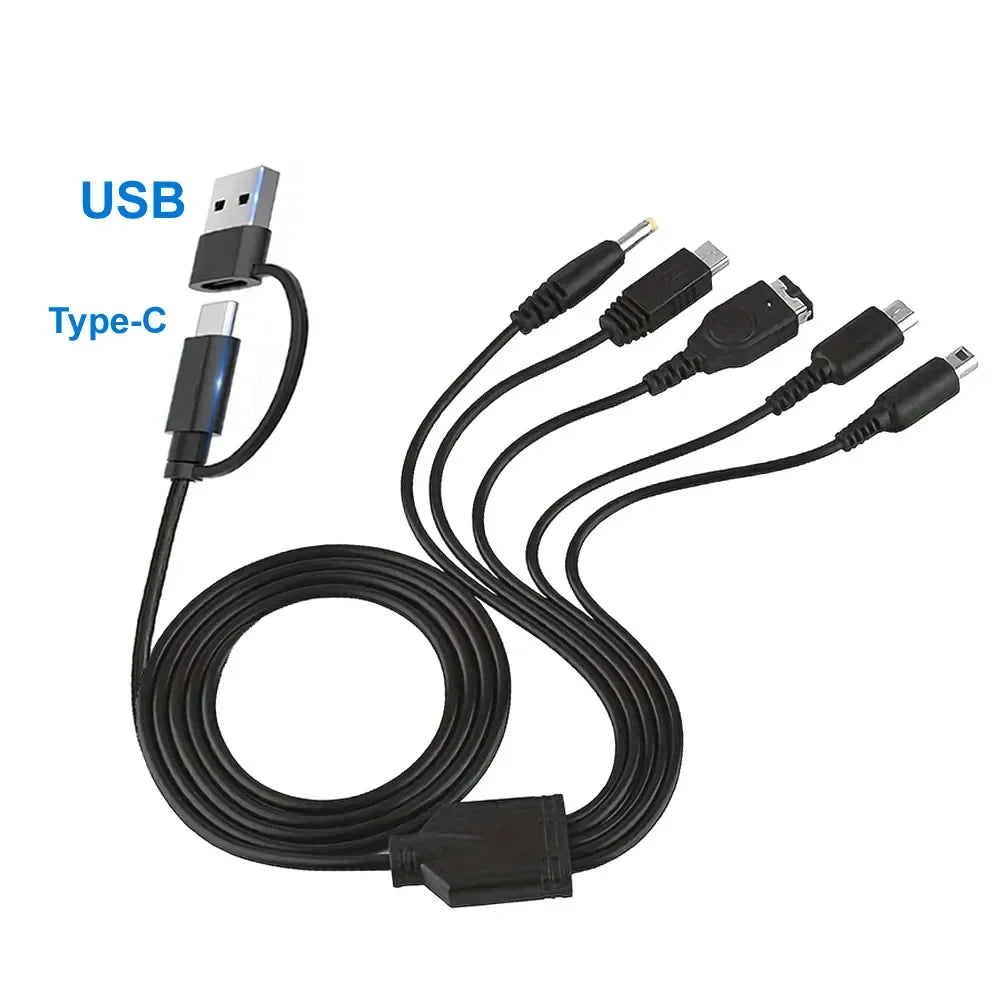 5-in-1 USB-C Multi Charging Cable — Compatible with Nintendo New 3DS XL, NDS Lite, NDSi LL, Wii U, GBA & Sony PSP 1000/2000