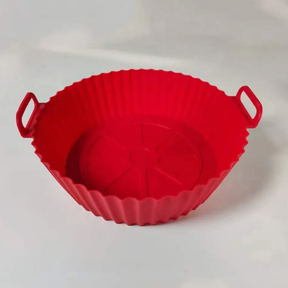 Air Fryer Silicone Baking Tray Mat - Circular, High-Temperature Resistant, Foldable Food-Grade Tray with Double Ear Handles
