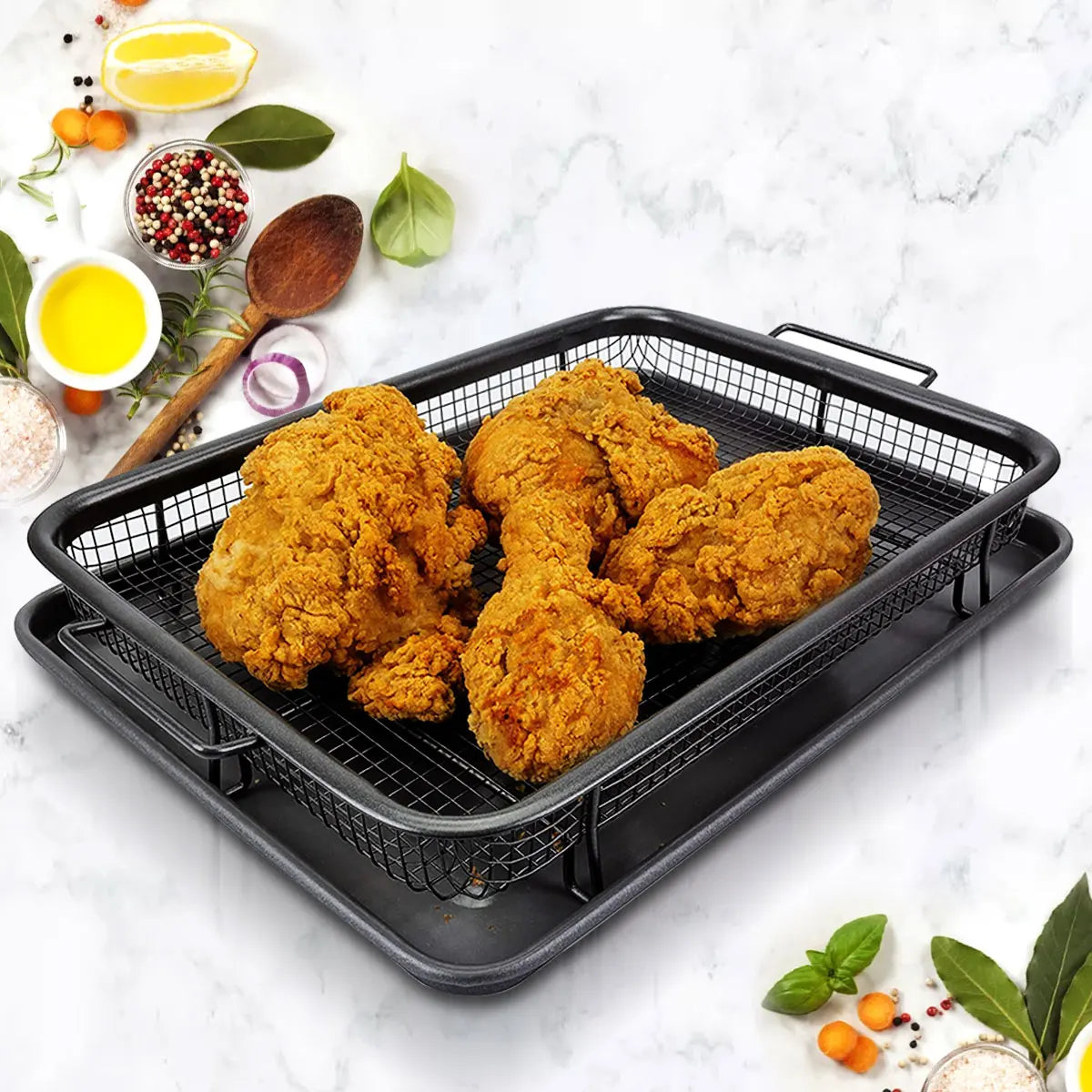 Non-Stick Baking Tray & Frying Pan – Grill Mesh Chips Basket & Baking Dish for Kitchen Use