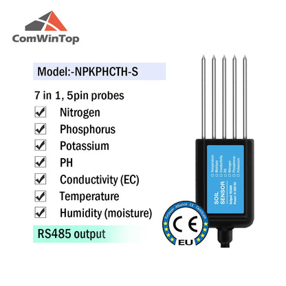 Soil Moisture, Temperature, Humidity, EC, pH & NPK Sensor - 4-20mA, 0-5V, RS485 Modbus for Accurate Soil Measurement