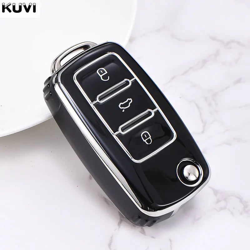 TPU Flip Key Case Cover for Volkswagen VW & Skoda/Seat Models – Protective Car Key Shell