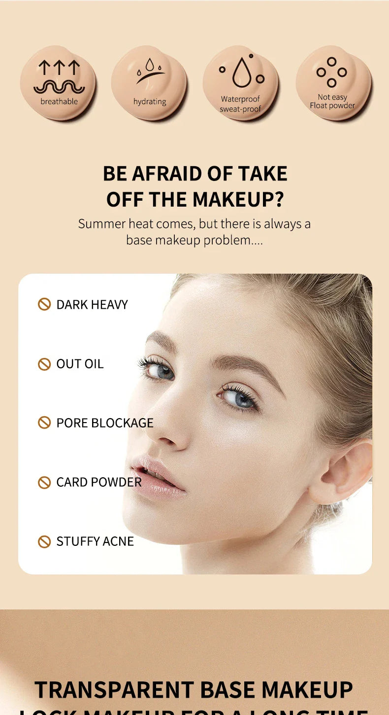 Ocheal 30g CC Cream Foundation – Waterproof Concealer, SPF 50+ Moisturizing Sunscreen, Long-Lasting Brightening Makeup Primer