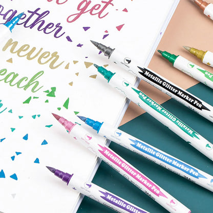 10PCS Dual Tip Metallic Marker Pens — Brush & Fine Nibs for DIY Cards, Scrapbooking, Art Supplies, Back-to-School