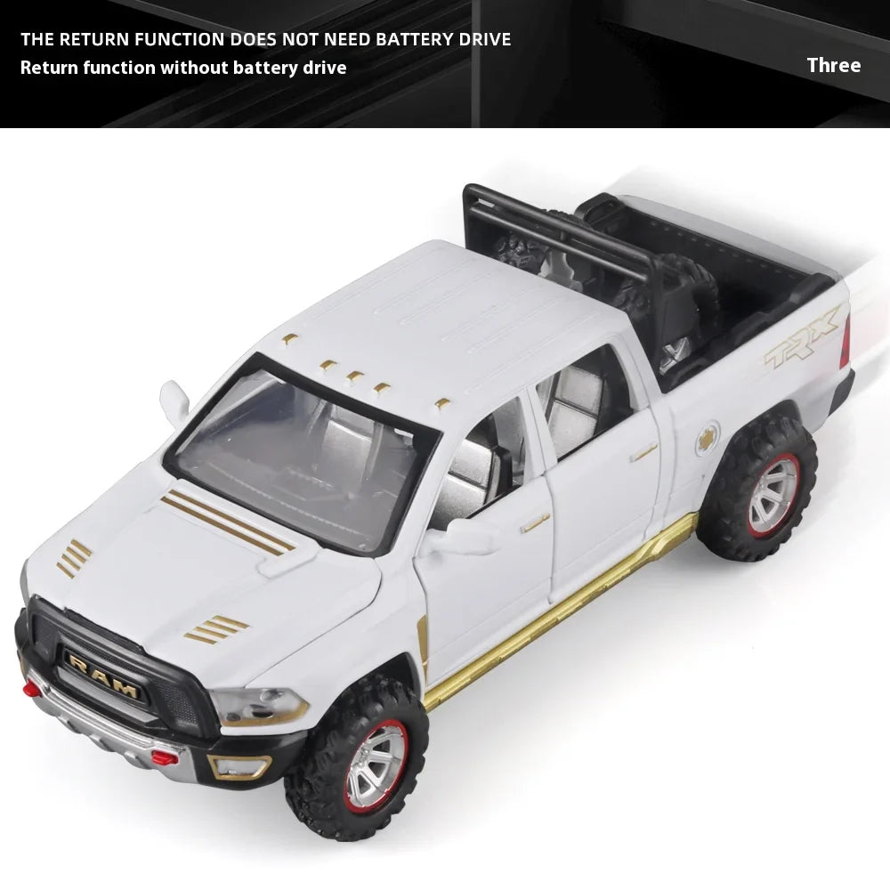 1:32 RAM Pickup Truck Alloy Model – Sound, Light & Spring-Back Action Toy for Kids’ Adventure Play