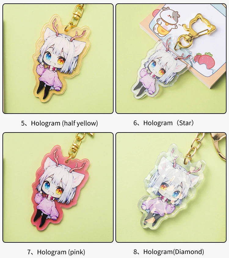 Custom Cartoon Keychains — Personalized Photo & Anime Transparent Hologram Acrylic Charm, Perfect Gift