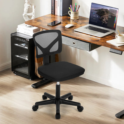 Mesh Armless Office Chair – Low Back with Lumbar Support, Adjustable Height, 360° Swivel & Wheels