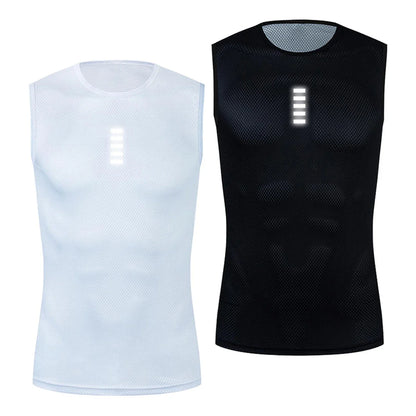 Reflective Cycling Base Layer Quick-Dry Vest – High Elasticity White Cycling Undershirt for Men Sport & Bike Jersey