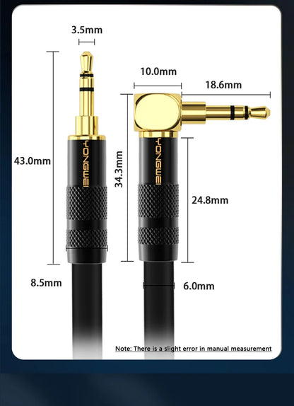 YONGWEI 3.5mm AUX Audio Cable - Straight to Curved Male-to-Male for Car, Mobile Phone, Computer, Speaker and Headset Extension
